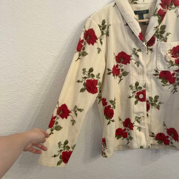 Lauren Ralph Lauren Fleece Pajama Top Small Rose Floral - Picture 5 of 11